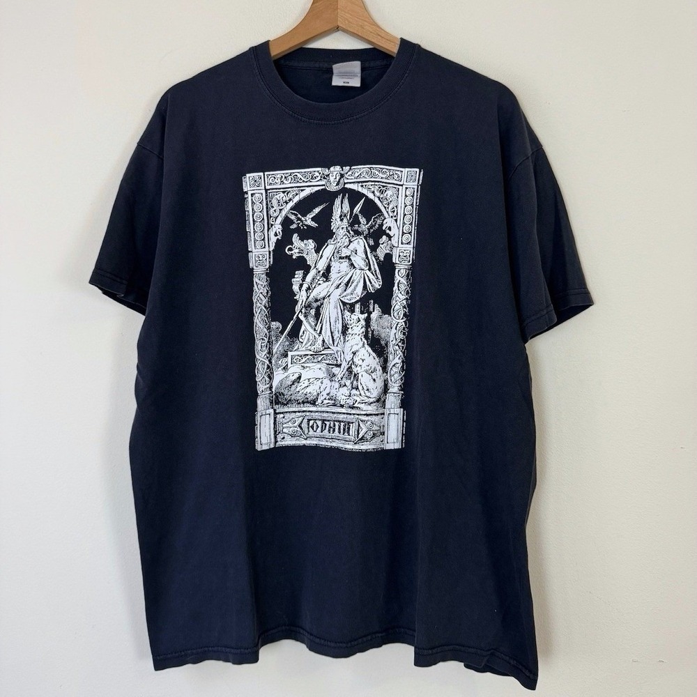 Vintage Odhin God Mythology Wolf Odin Art Graphic Black Tee‎ Shirt